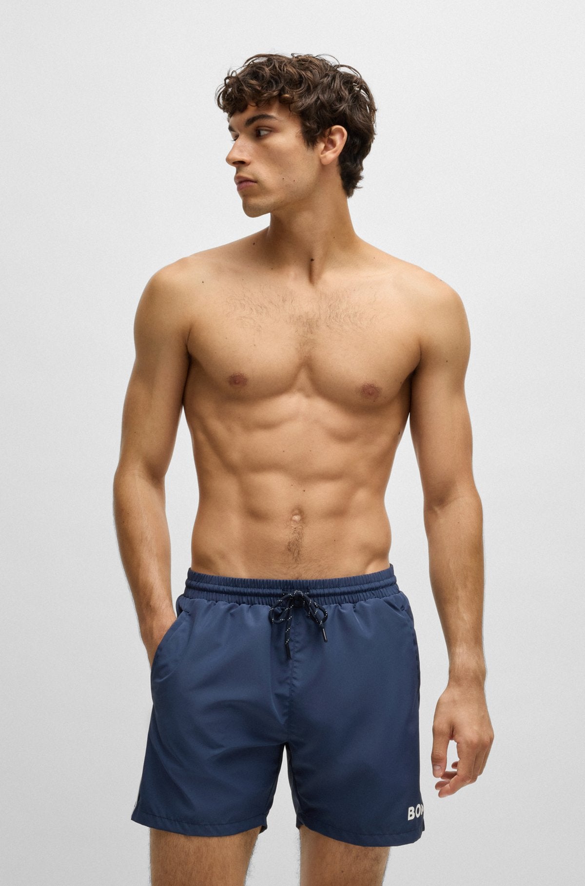 Quick-drying swim shorts with contrast details - Dark Blue