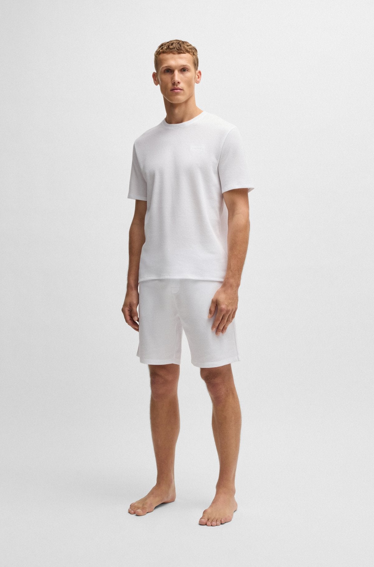 Waffle-structured pyjama shorts with embroidered logo - White