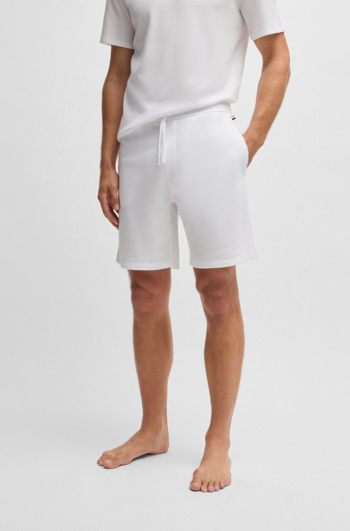 Waffle-structured pyjama shorts with embroidered logo - White