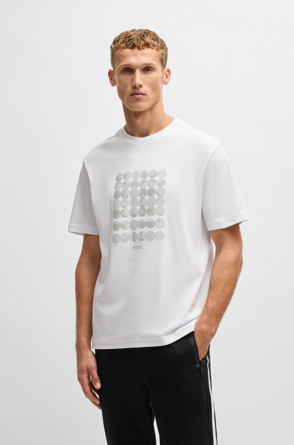 Interlock-cotton T-shirt with circle artwork - White