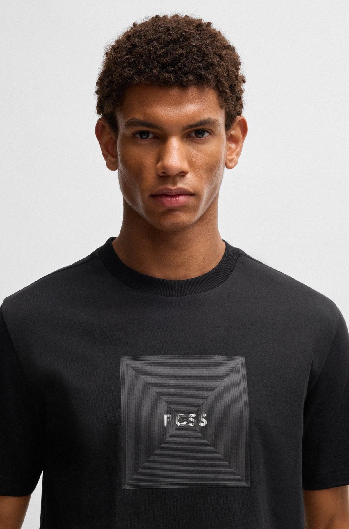 Cotton-jersey T-shirt with fineline logo artwork - Black