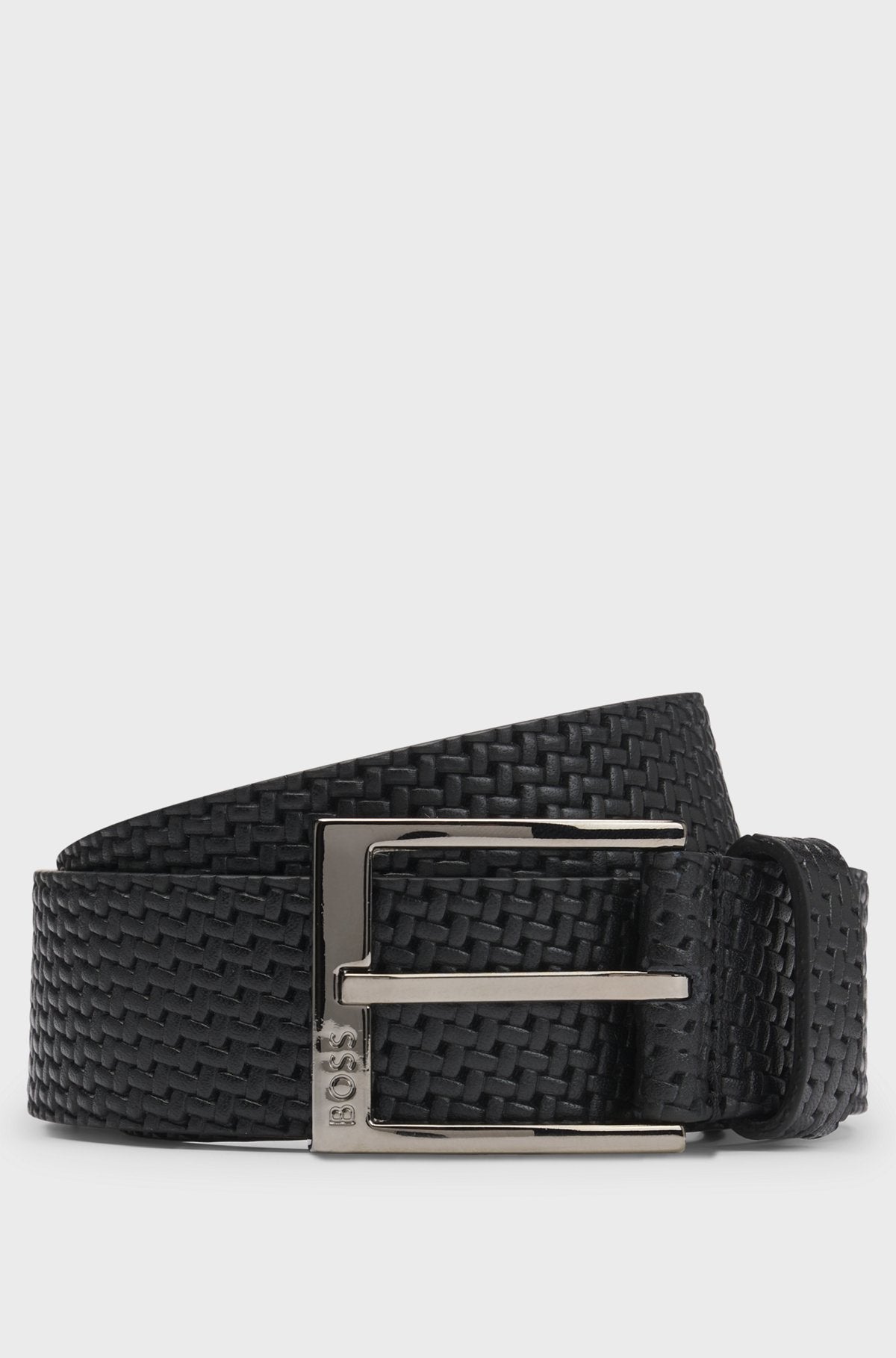 Leather belt with woven effect Black - Main Image