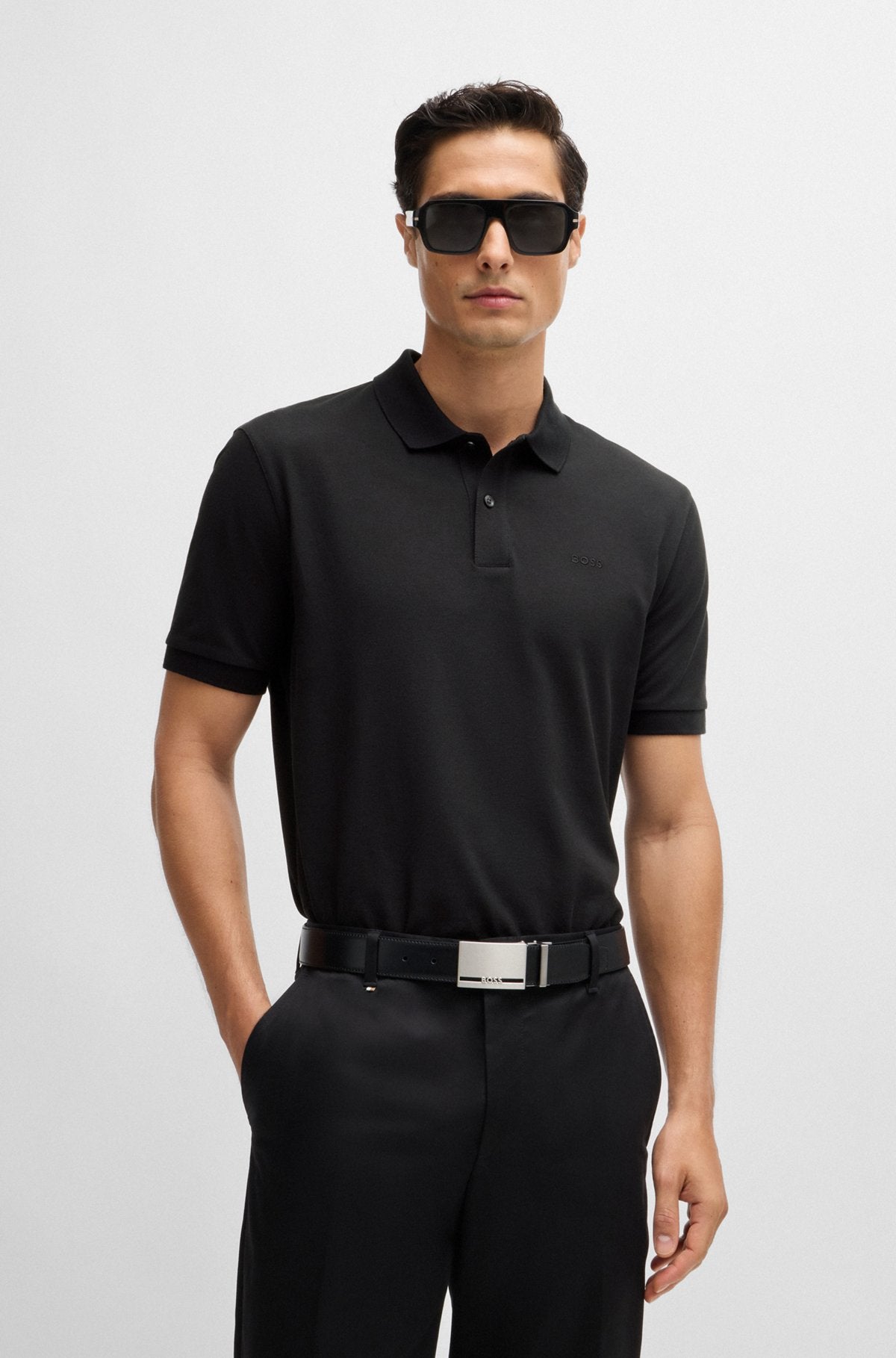 Pallas Regular-fit polo shirt in cotton with embroidered logo - Black