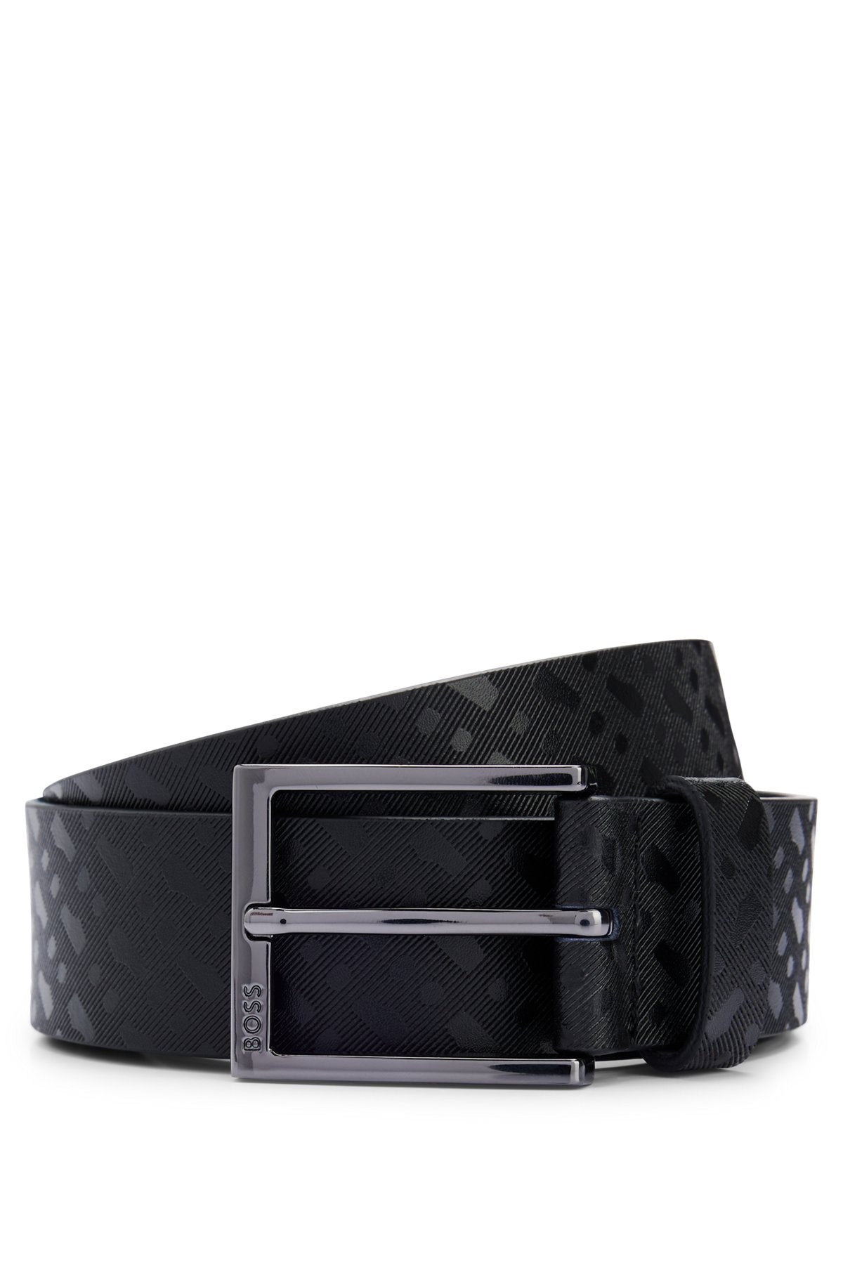 Italian-leather belt with embossed monograms - Black