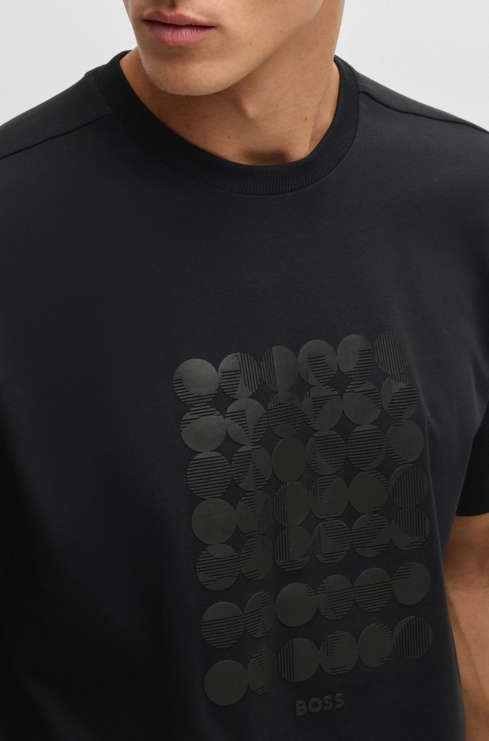 Interlock-cotton T-shirt with circle artwork - Black