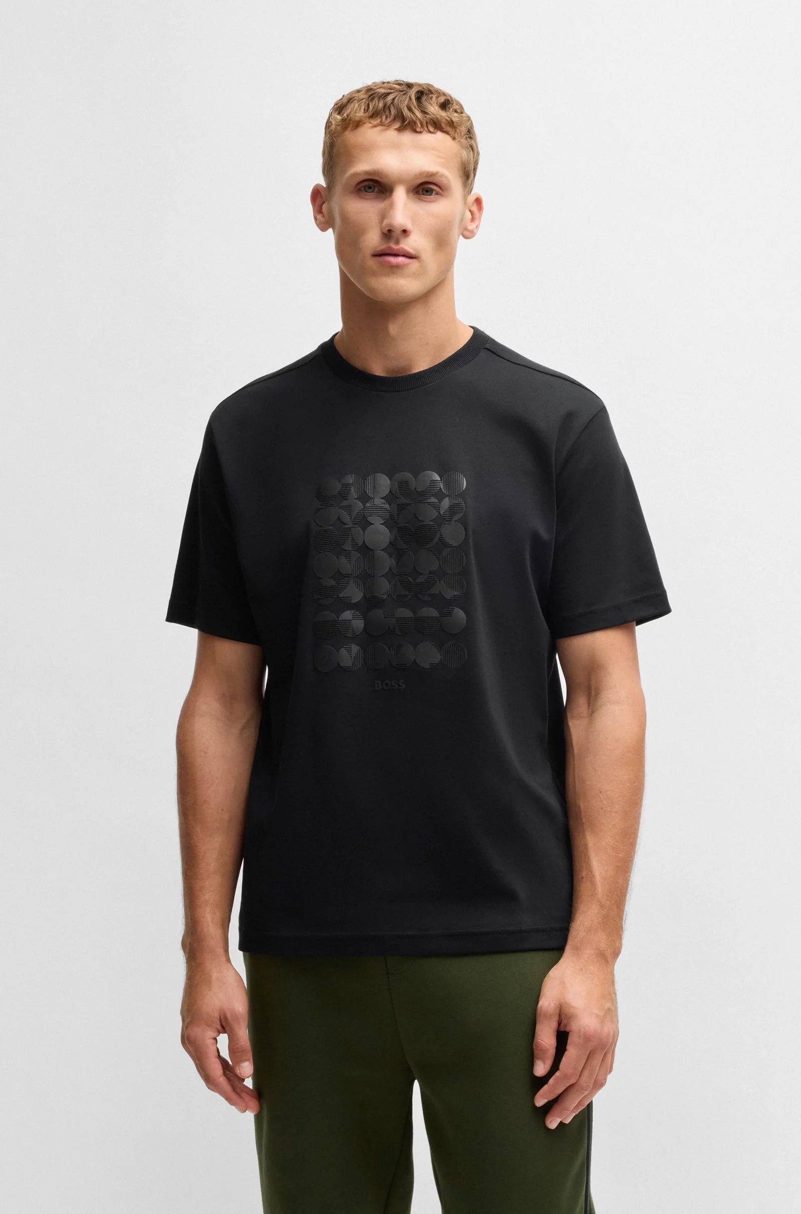 Interlock-cotton T-shirt with circle artwork - Black