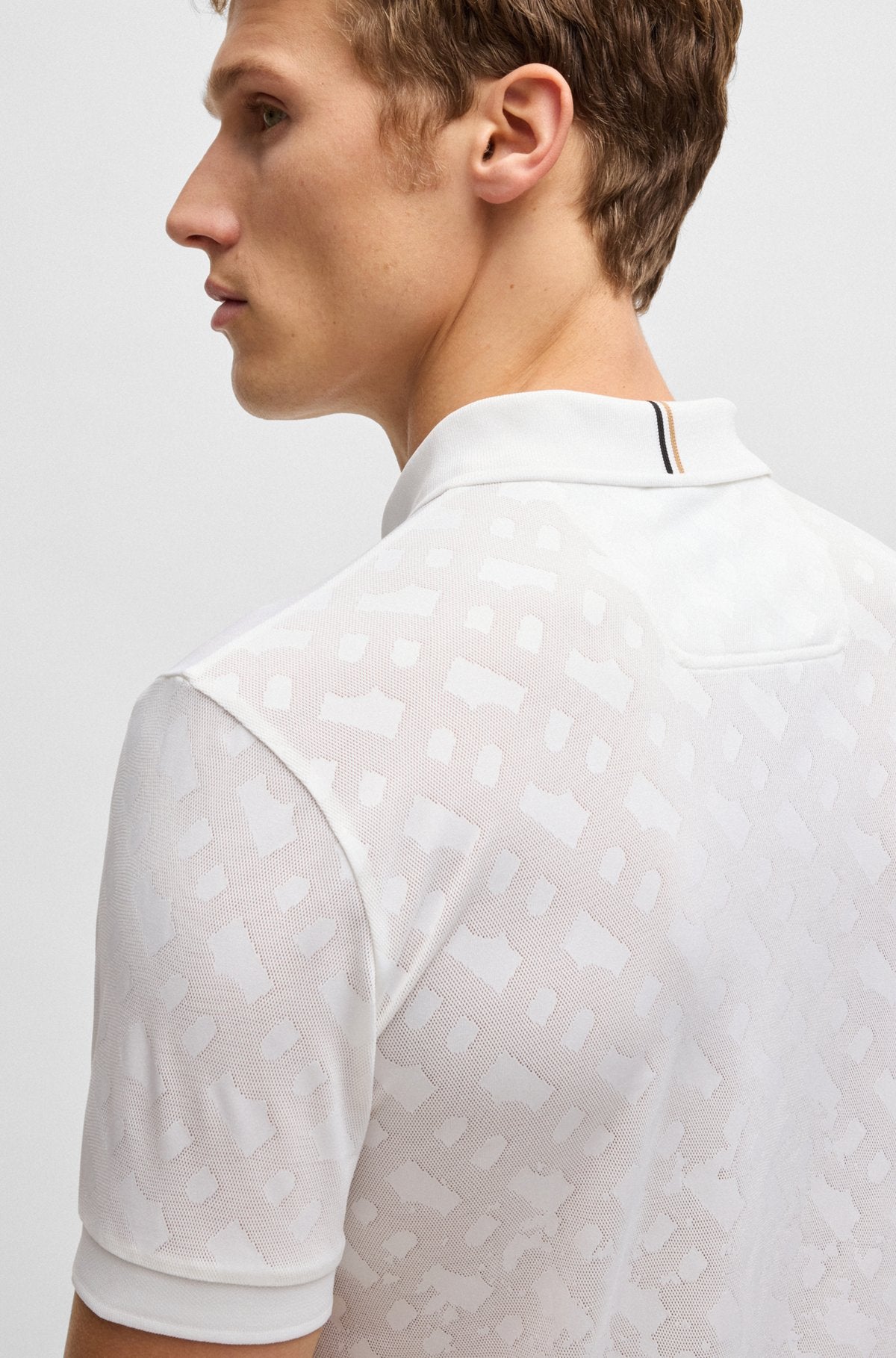 Active quick-dry polo shirt with gradient monogram jacquard - White