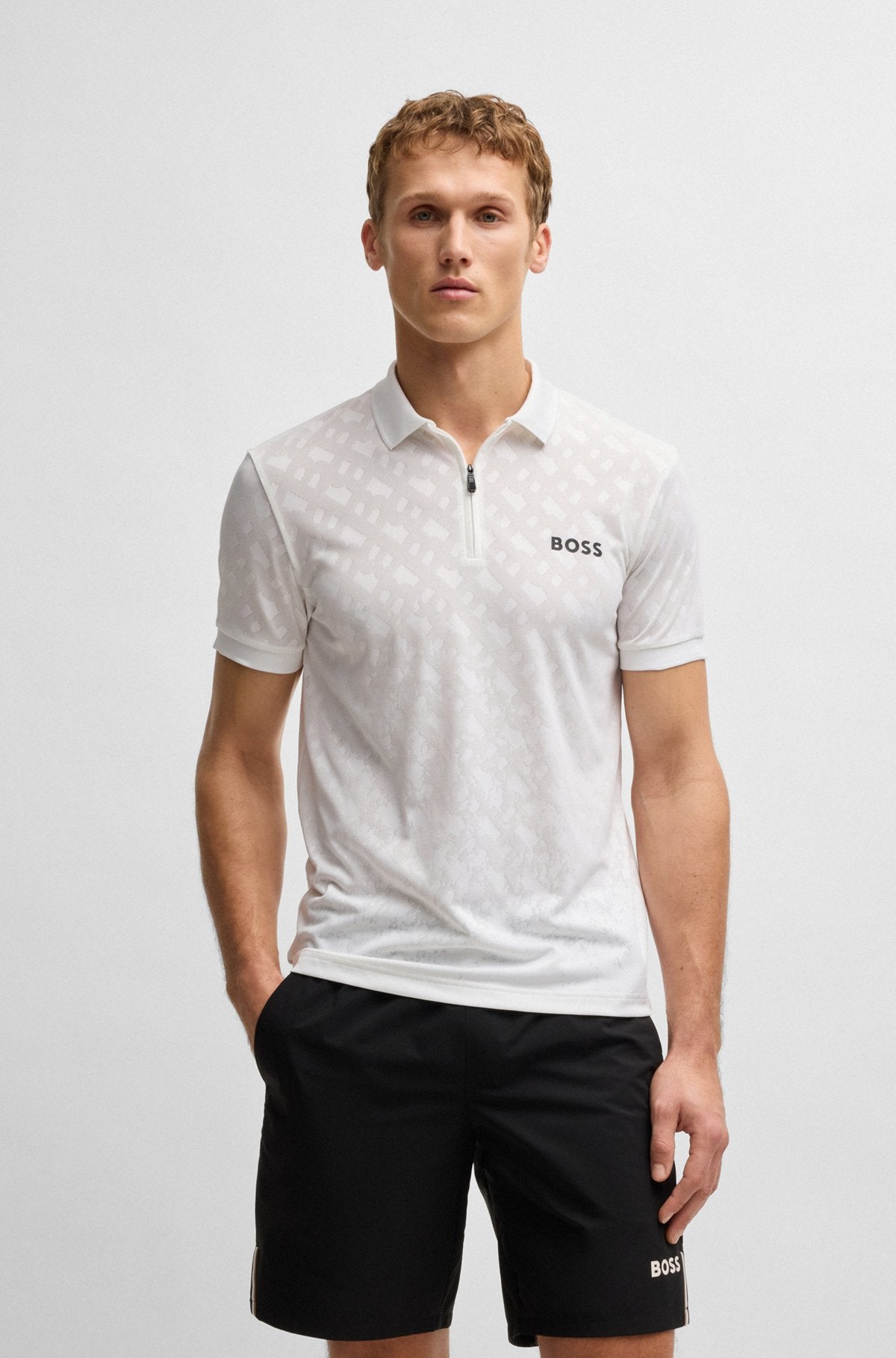 Active quick-dry polo shirt with gradient monogram jacquard - White