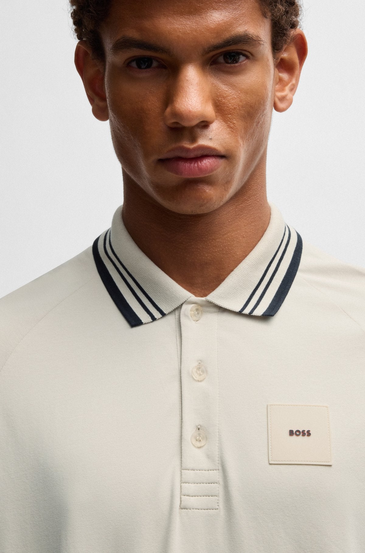 Paddy stretch-cotton polo shirt with striped collar - Light Beige