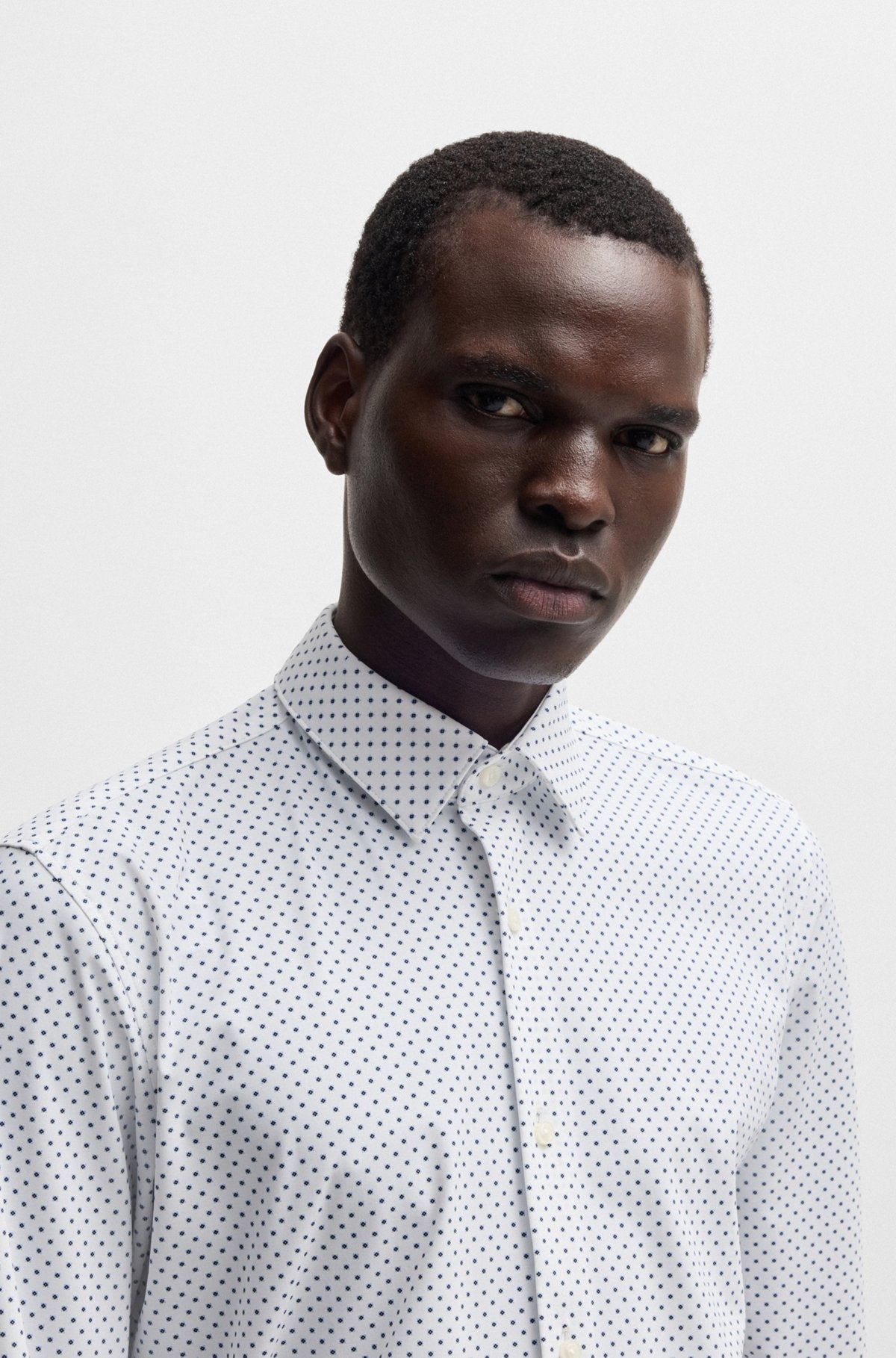 Slim-fit shirt in printed performance-stretch jersey - Light Blue