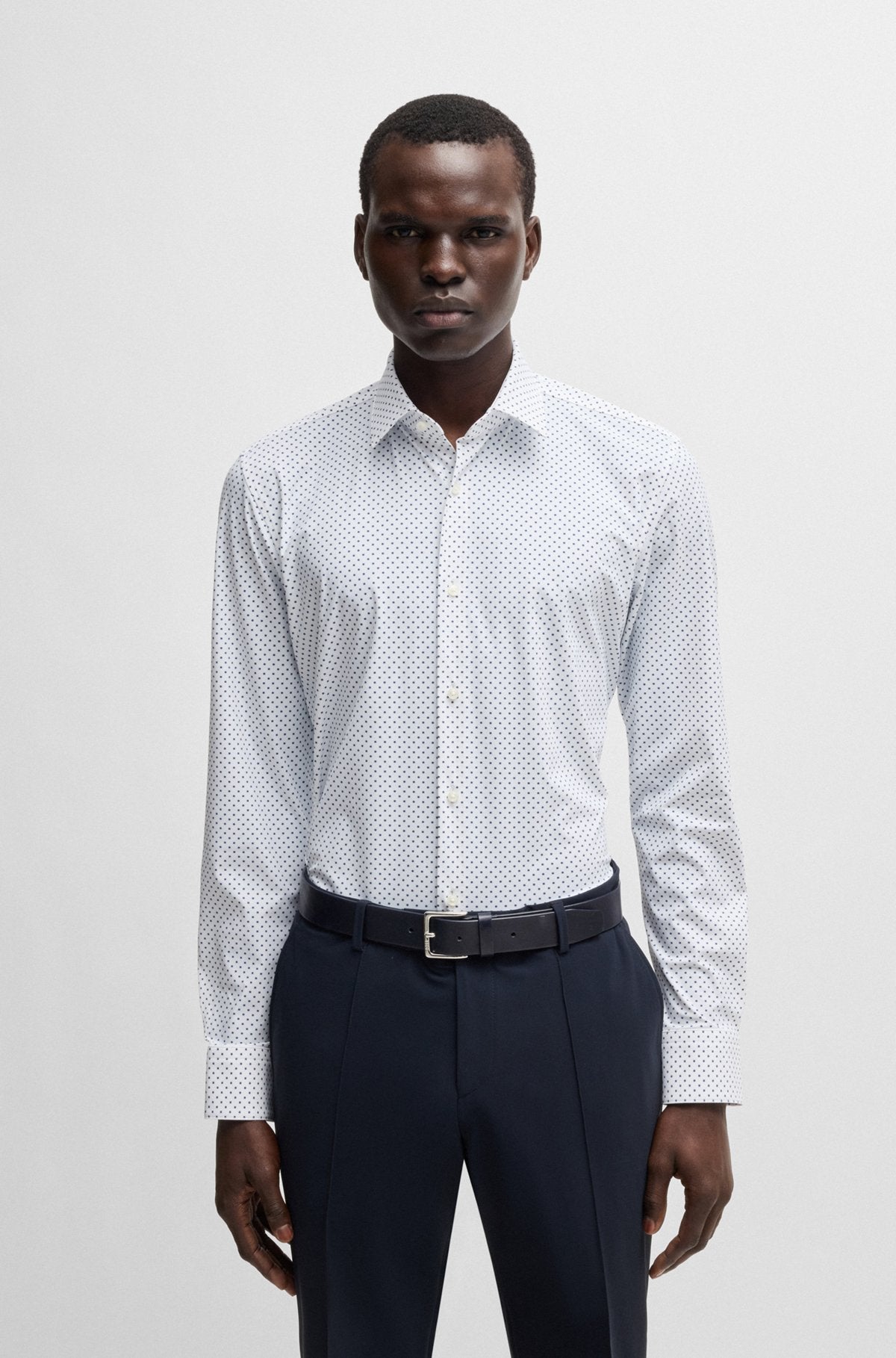 Slim-fit shirt in printed performance-stretch jersey - Light Blue