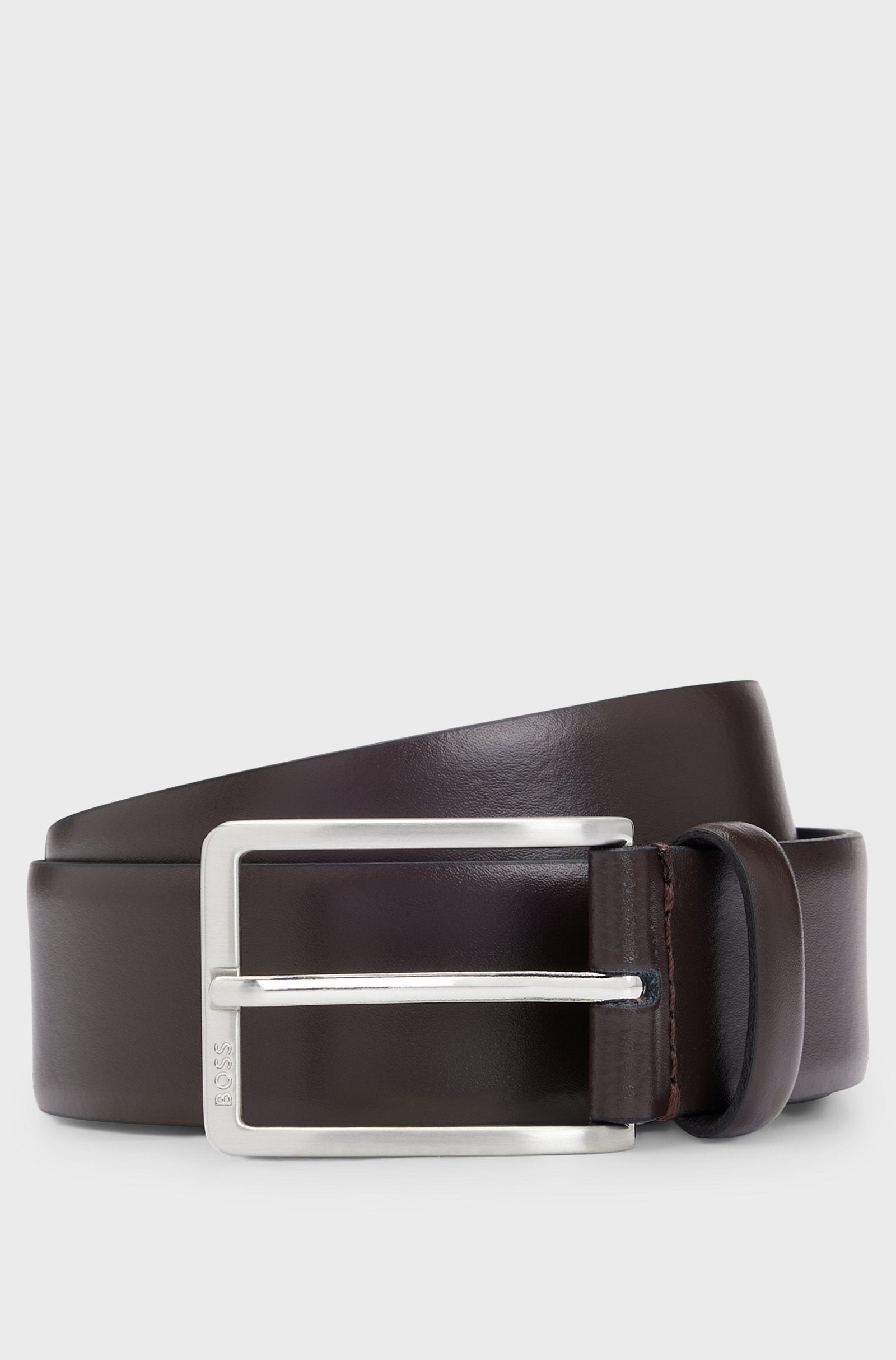 Italian-made leather belt with engraved-logo buckle