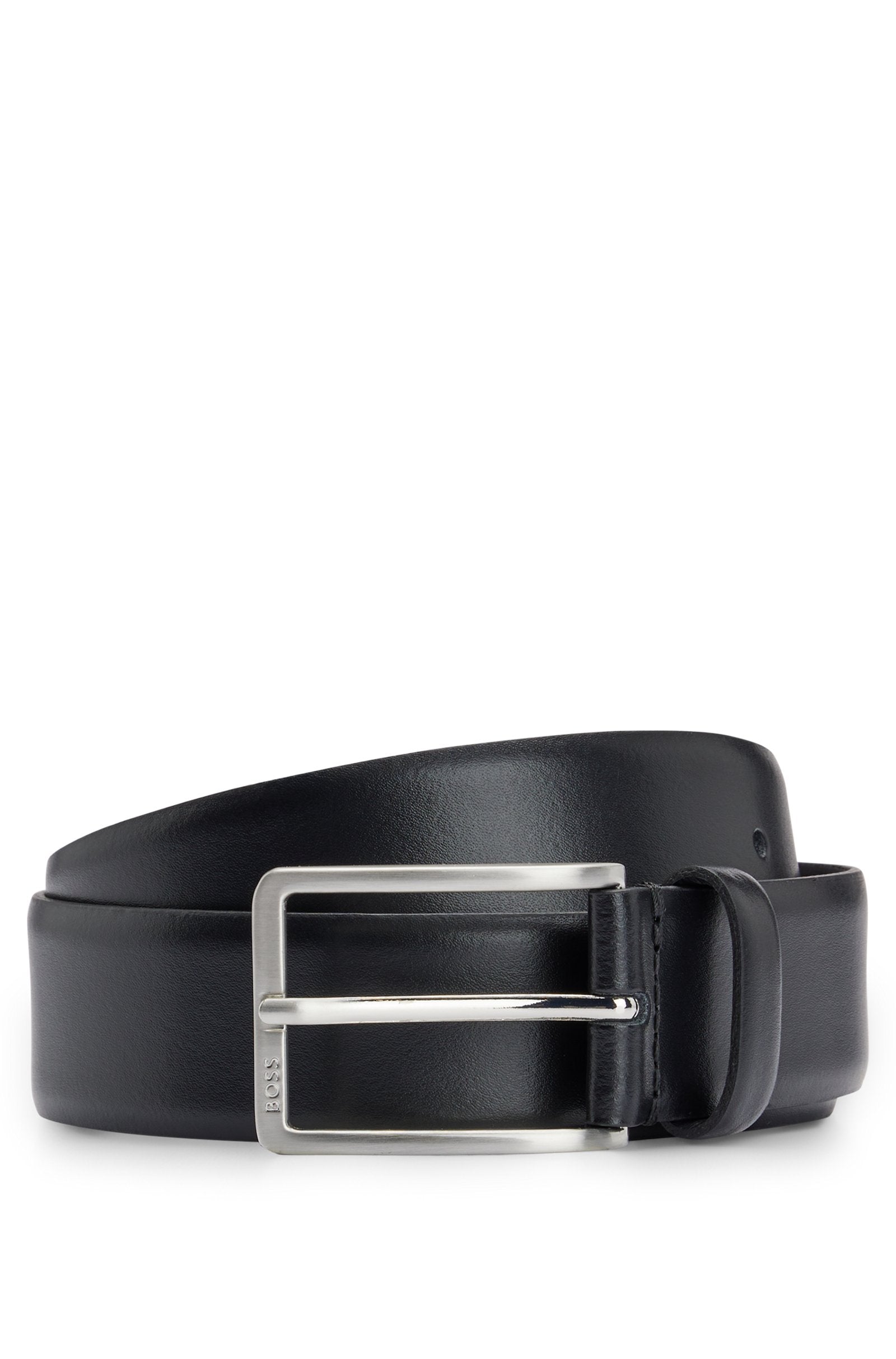 Italian-made leather belt with engraved-logo buckle