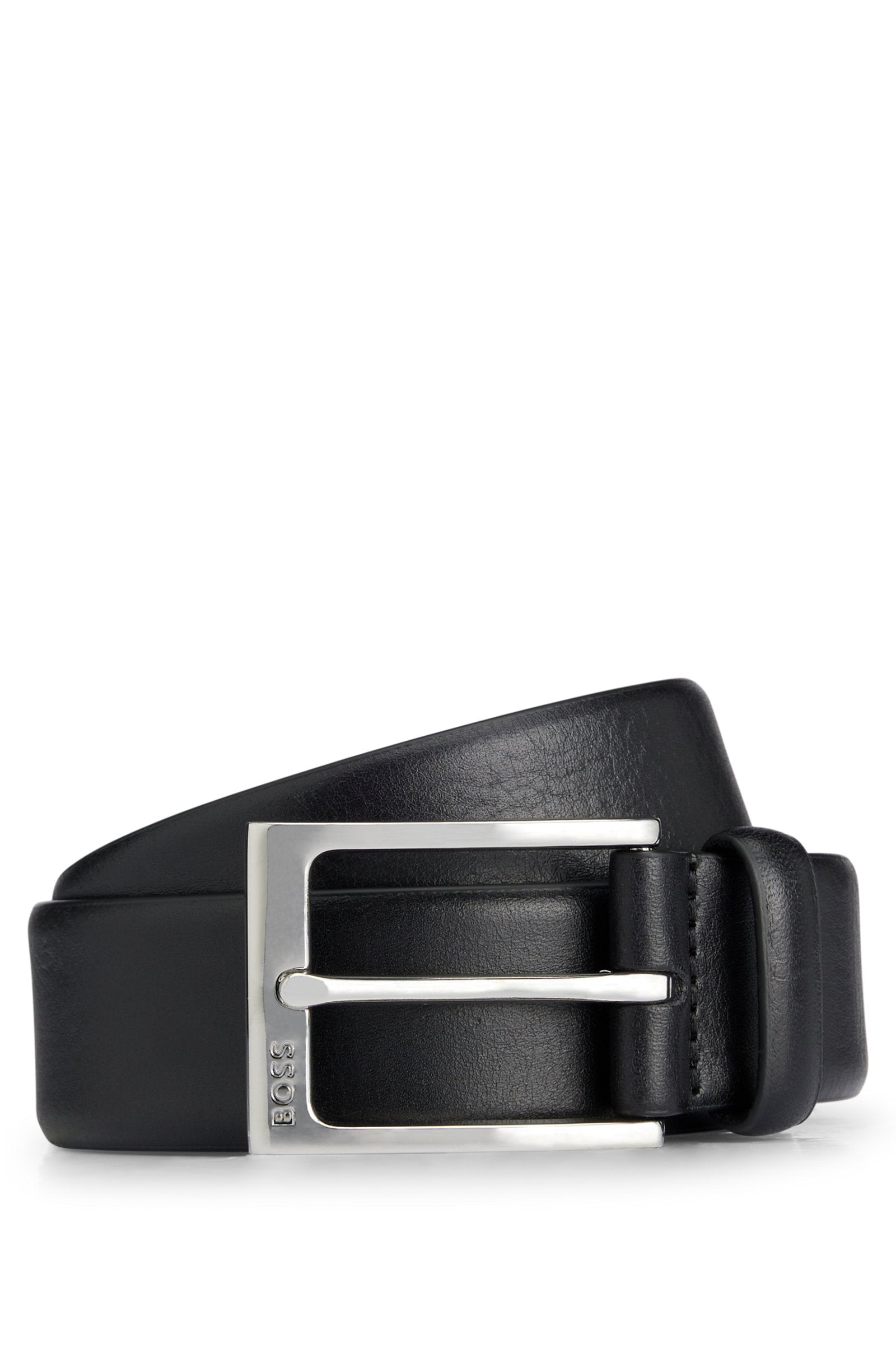 Leather belt with silver-tone pin buckle