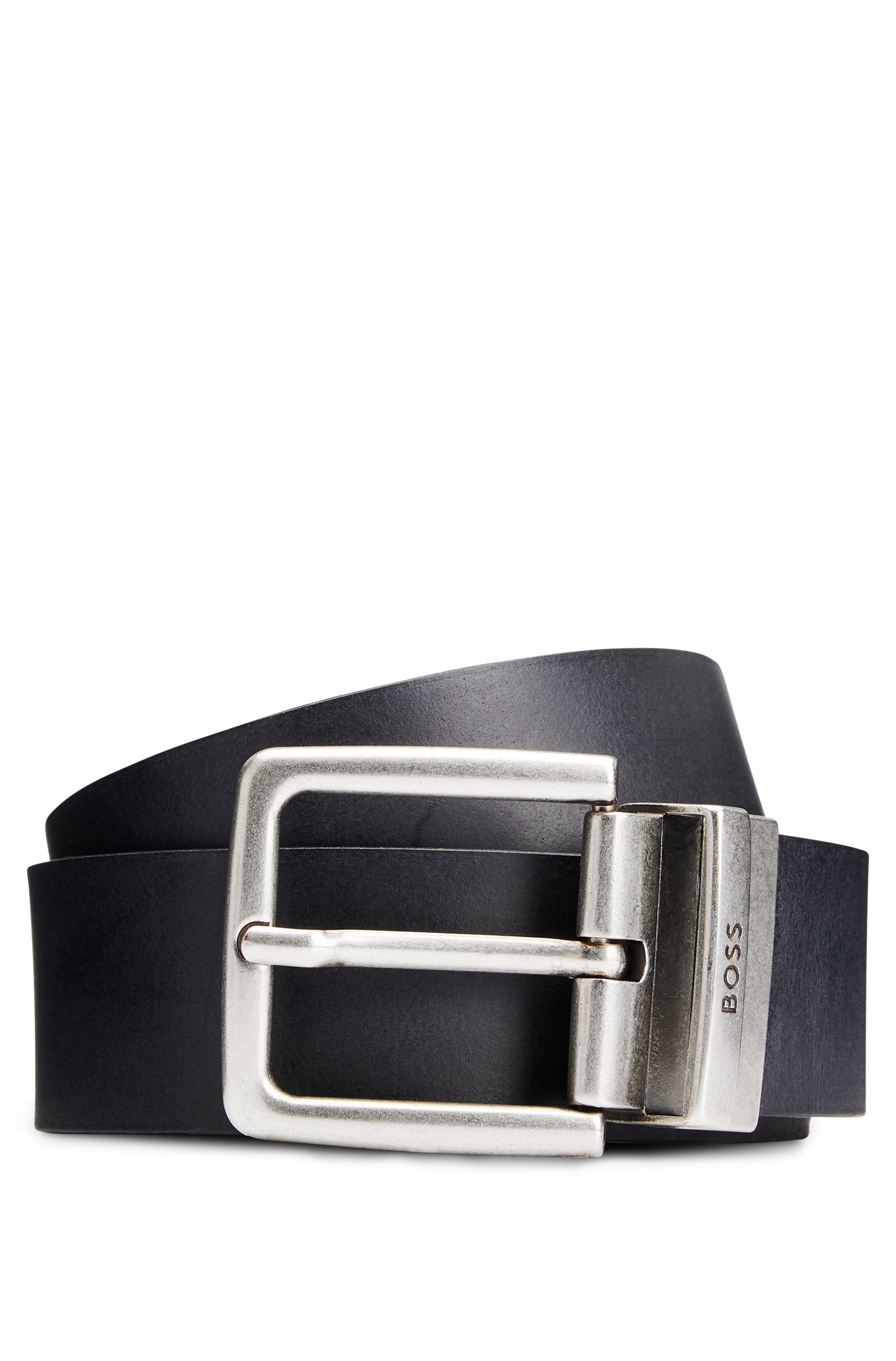 Reversible Italian-leather belt with branded keeper